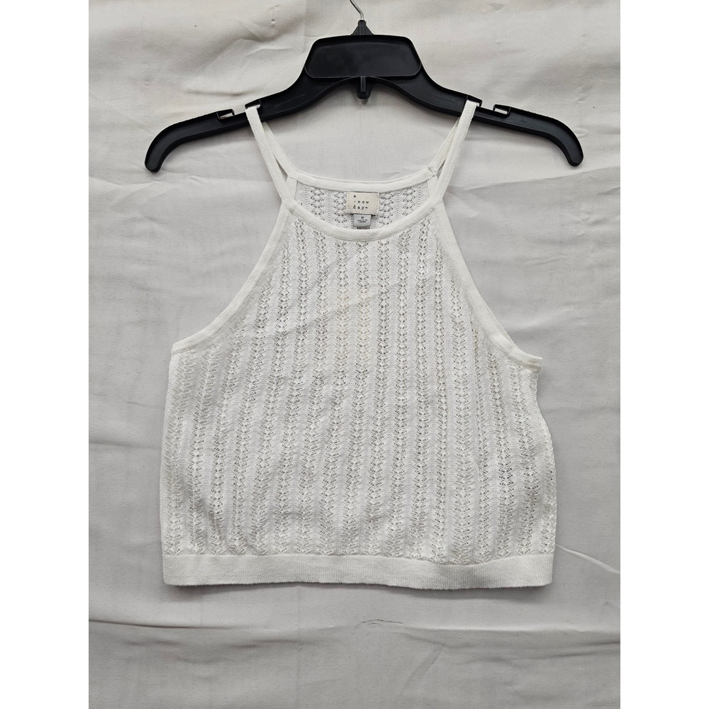 A New Day Womens Halter‎ Tank Top Cream Cotton Blend Relaxed Size Small